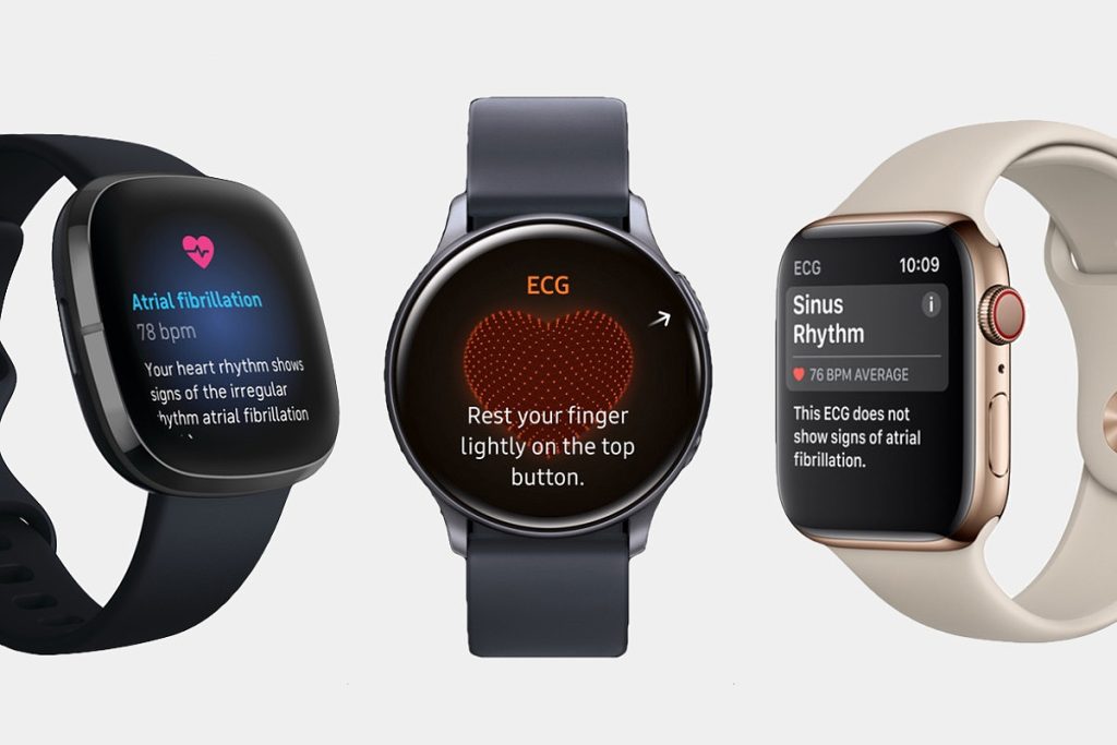 Smartwatch gezondheid functies van verschillende tech fabrikanten.